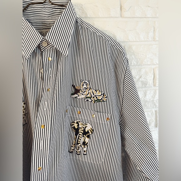 Get Lucky Striped Button Down with Gold Animal Accents - Picture 2 of 6